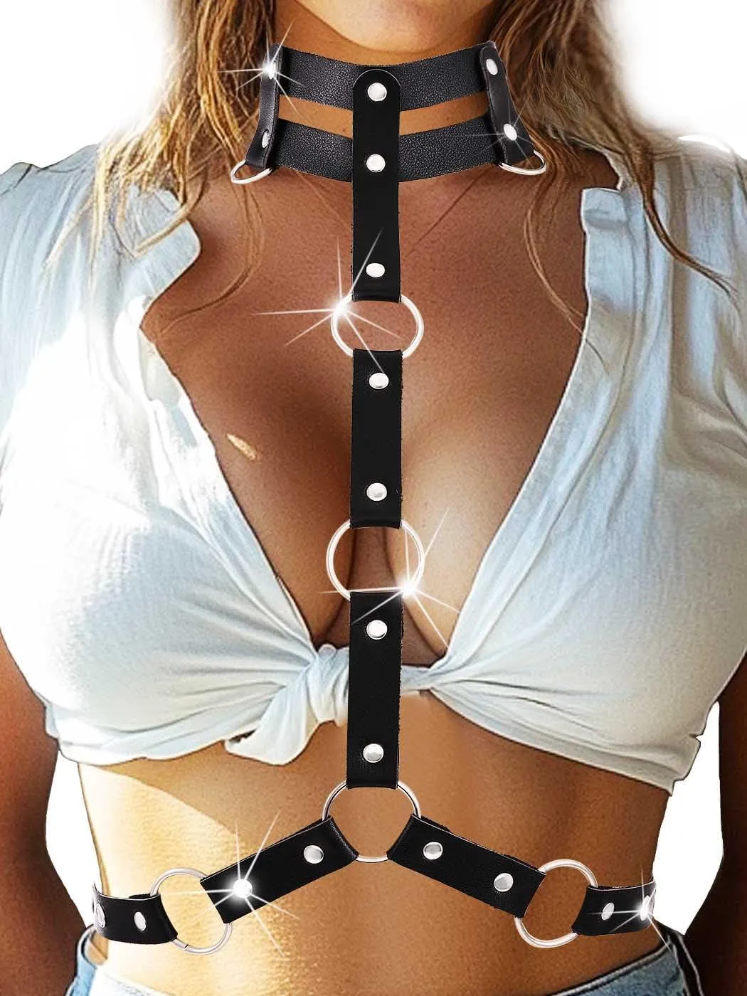 BODIY Black Chest Harness Leather Chest Belts Fashion Strap Belts for Women