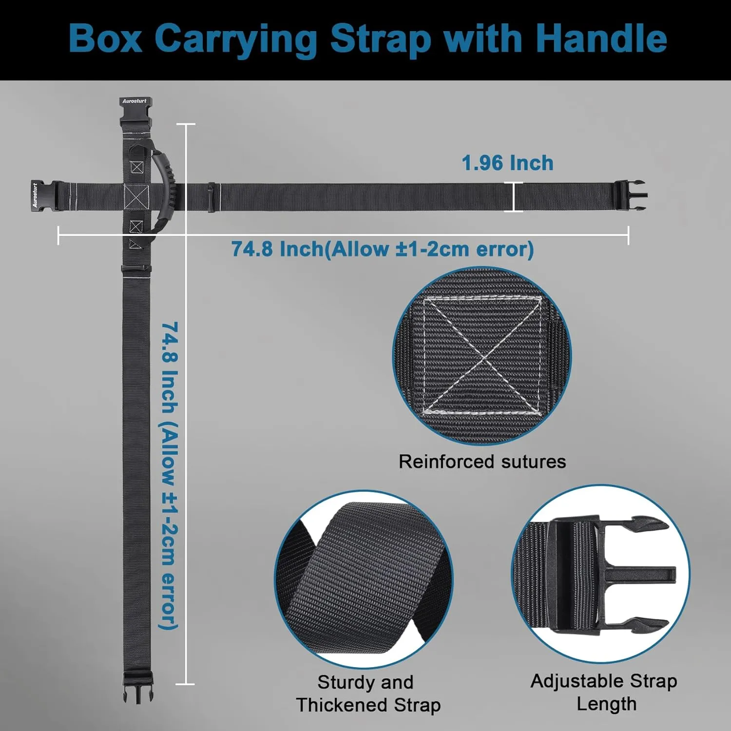 Box Carrying Strap with Handle 74.8 Inch Adjustable Straps for Battery Box Handheld Belt Carry Straps for Safely Moving and Lifting Heavy Boxes (Black, 74.8 Inch)