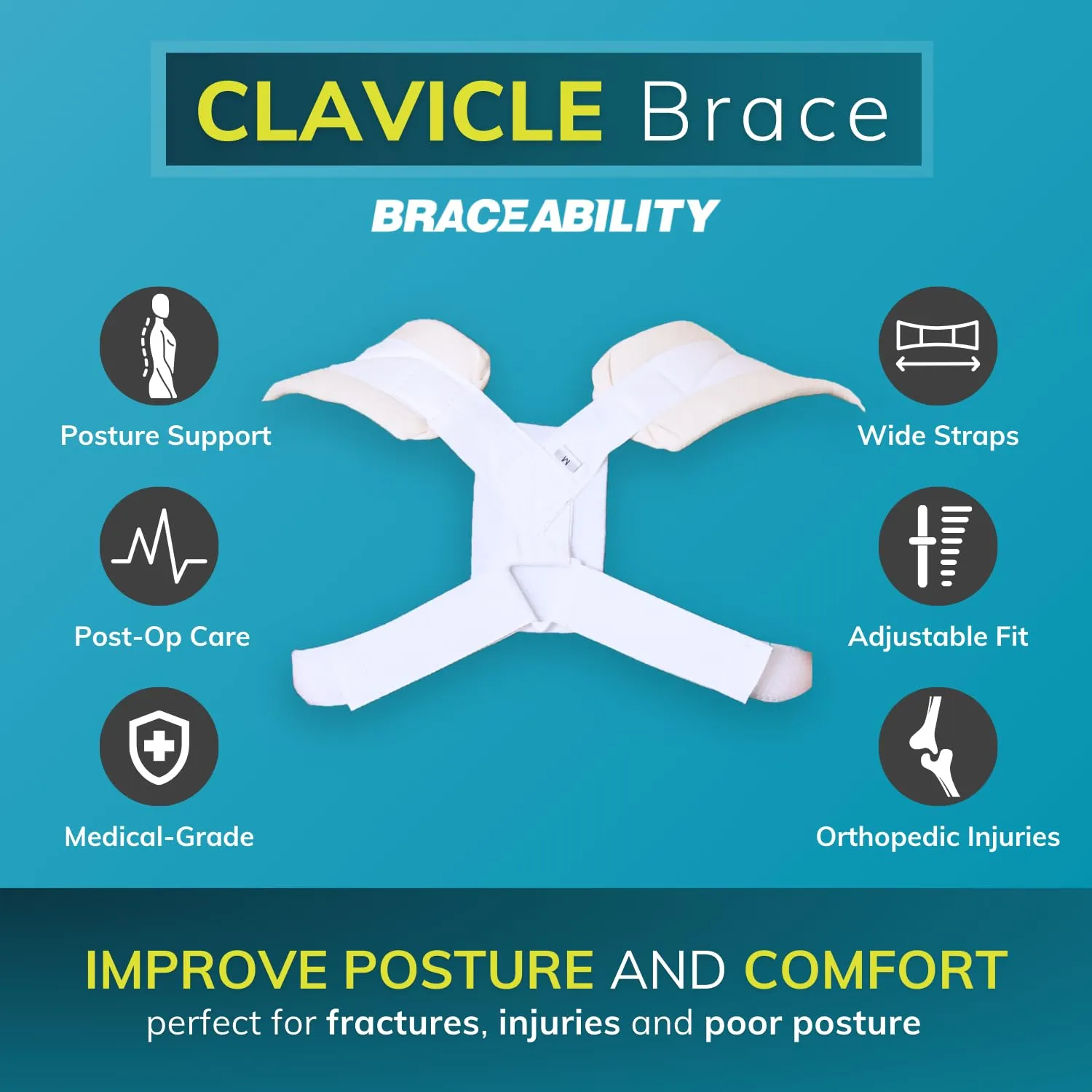 BraceAbility Clavicle Support Brace - Figure 8 Upper Back Brace Posture Corrector for Women and Men, Shoulder Straightener, Kyphosis Relief, Sling for Injuries and Fractures (Large)