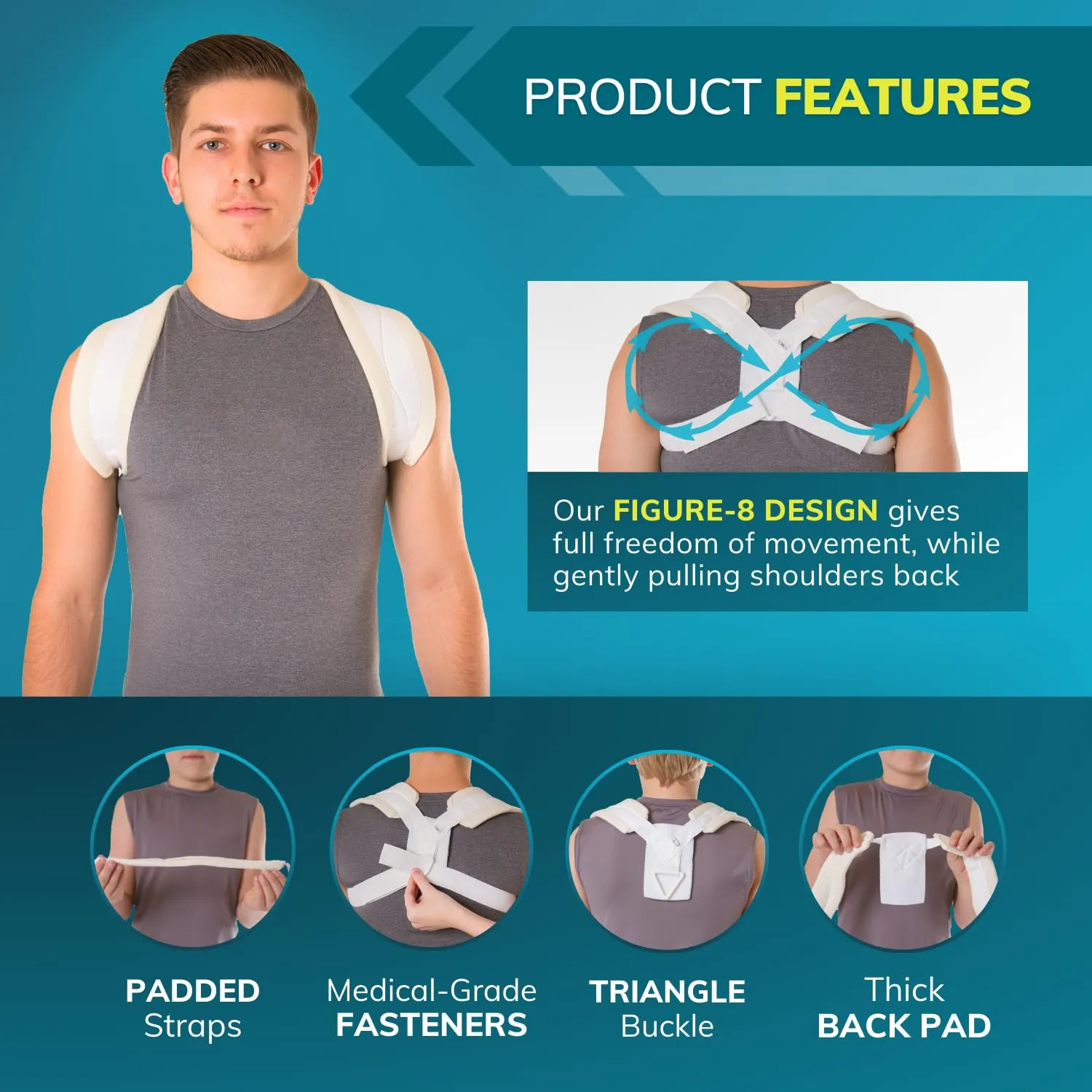 BraceAbility Clavicle Support Brace - Figure 8 Upper Back Brace Posture Corrector for Women and Men, Shoulder Straightener, Kyphosis Relief, Sling for Injuries and Fractures (Large)