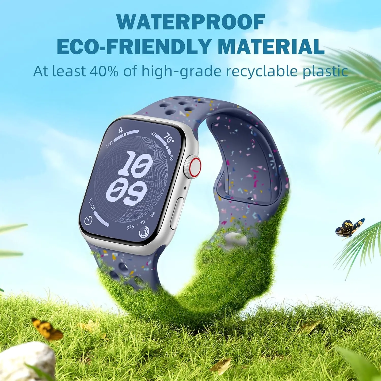 Breathable Sport Band Compatible with Apple Watch Band 38mm 40mm 41mm 42mm 44mm 45mm 46mm 49mm, Soft Eco-Friendly Silicone Band for iWatch Series 10/9/8/7/6/5/4/3/2/1 SE Ultra