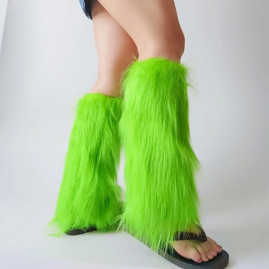 CanB St Patricks Day Fur Leg Warmers Mardi Gras Leg Warmers Covers Furry Fur Long Boots Cuff Cover Costume Furry Leg Covers