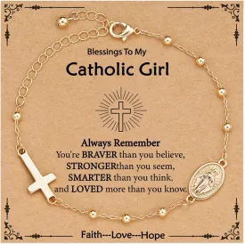 Catholic Virgin Mary Cross Bracelet Gifts for Girls Teens Women, Rosary Beads Charm Link Chain Bracelet Religious First communion Confirmation Baptism Jewelry Gifts