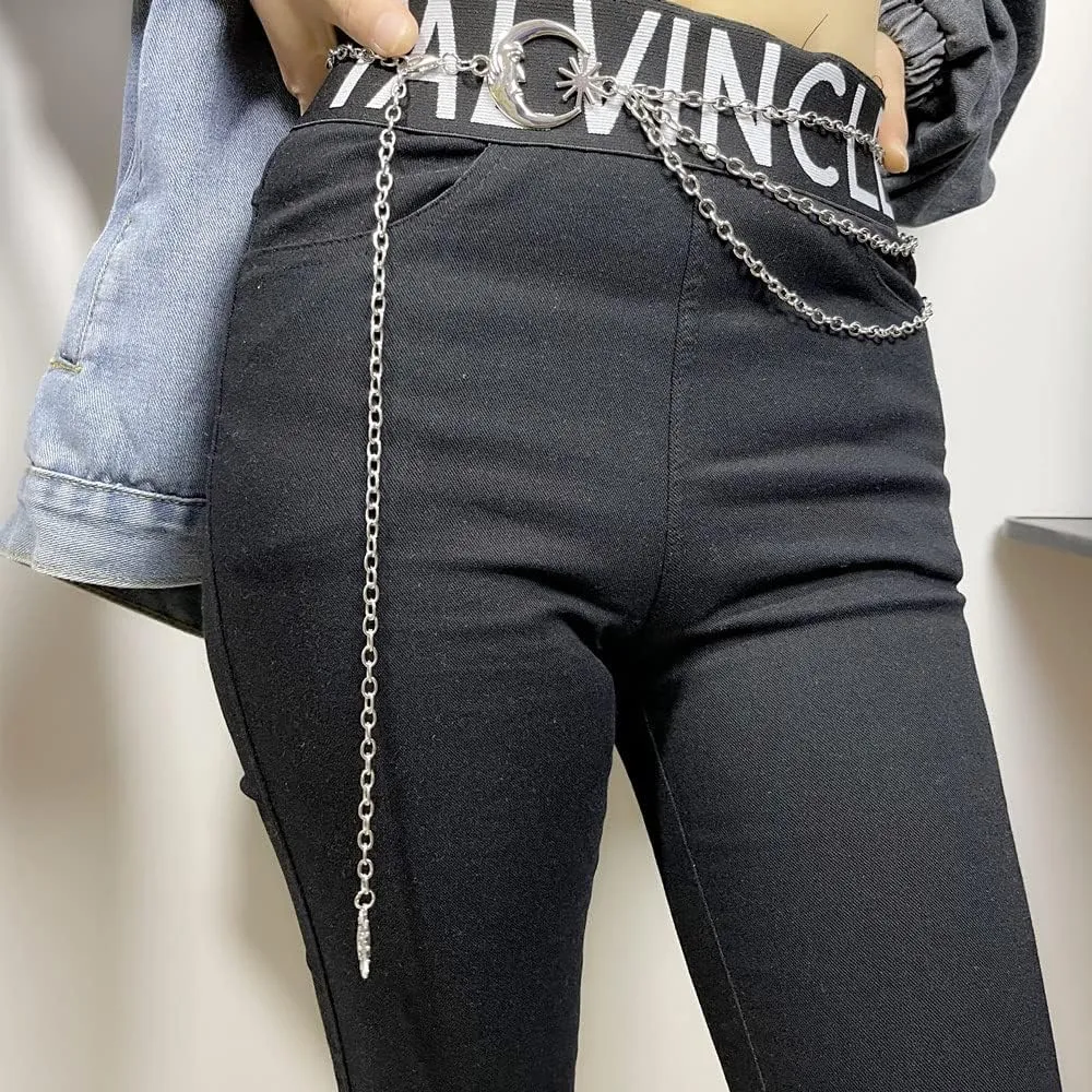 Chain Belts for Women Moon Star Waist Chain Belt Multilayer Body Belly Chain