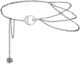 Chain Belts for Women Moon Star Waist Chain Belt Multilayer Body Belly Chain