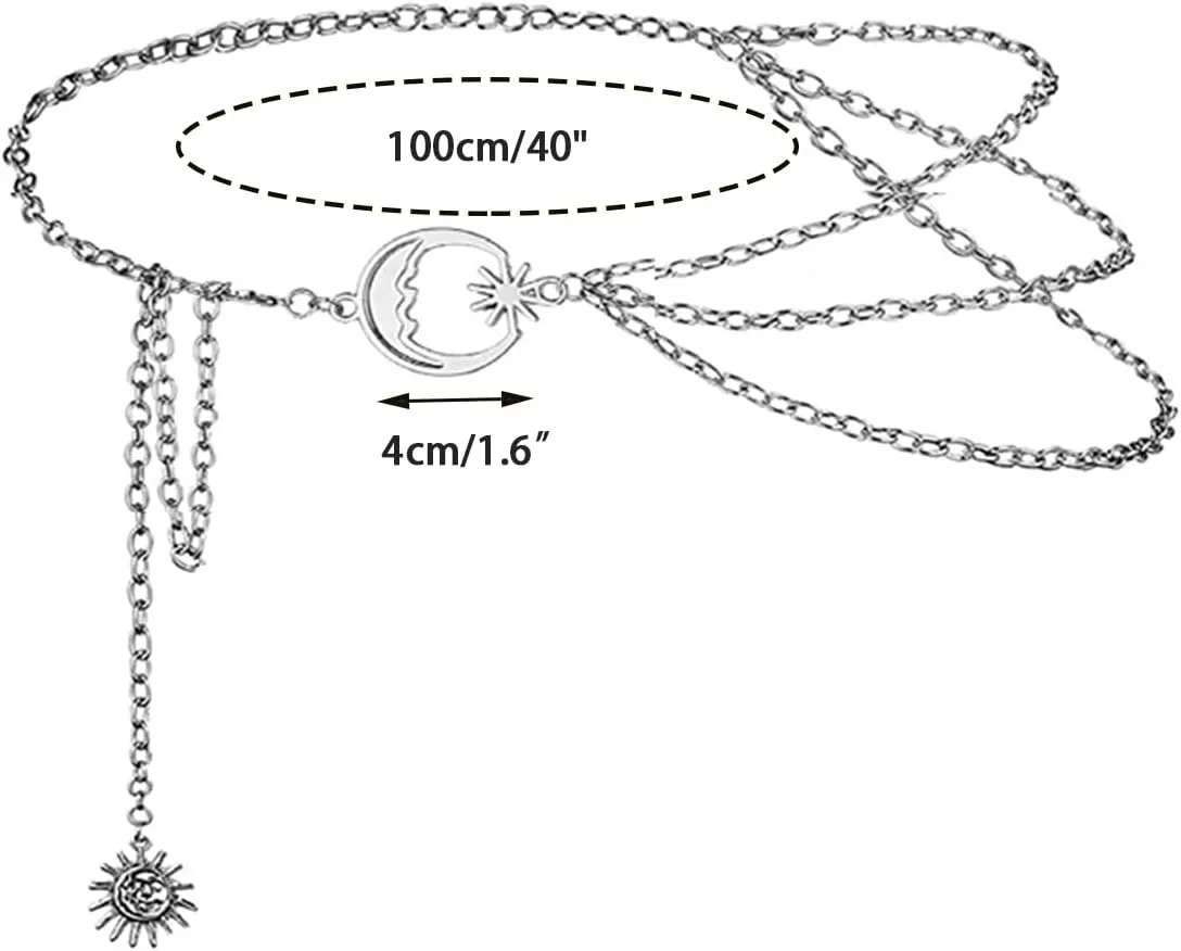Chain Belts for Women Moon Star Waist Chain Belt Multilayer Body Belly Chain