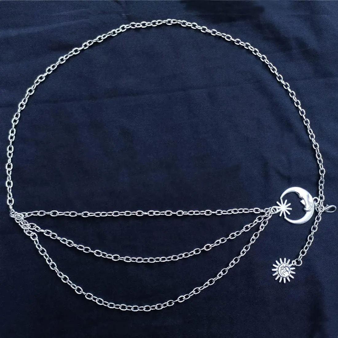 Chain Belts for Women Moon Star Waist Chain Belt Multilayer Body Belly Chain