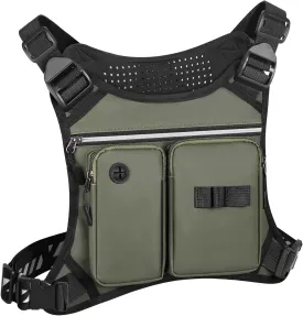 Chest Bag for Men, Waterproof Running Pack with Water Bottle & Phone Holder, Lightweight & Adjustable EDC Bag for Workouts, Running, Fishing, Cycling (Olive)