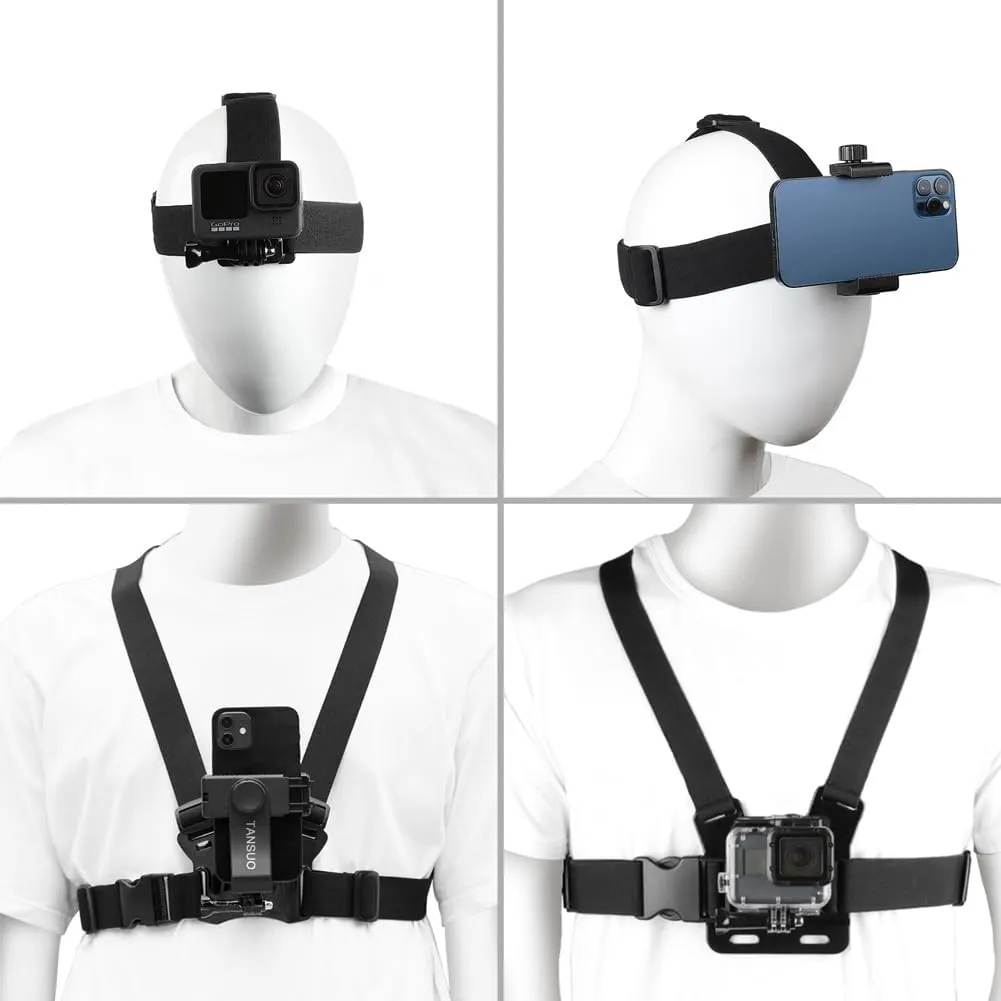 Chest Mount Strap Harness Head Strap Mount, Quick Release Chesty Body Mount with Phone Clip, Head Strap Chest Strap Compatible with iPhone, GoPro and Other Action Camera/Smartphones
