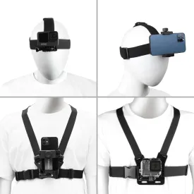 Chest Mount Strap Harness Head Strap Mount, Quick Release Chesty Body Mount with Phone Clip, Head Strap Chest Strap Compatible with iPhone, GoPro and Other Action Camera/Smartphones