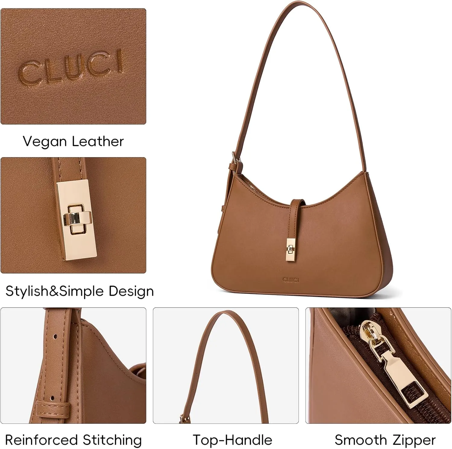 CLUCI Shoulder Bag for Women, Purses for Women, Handbag Hobo Bags Vegan Leather Crossbody Purse with Adjustable Strap