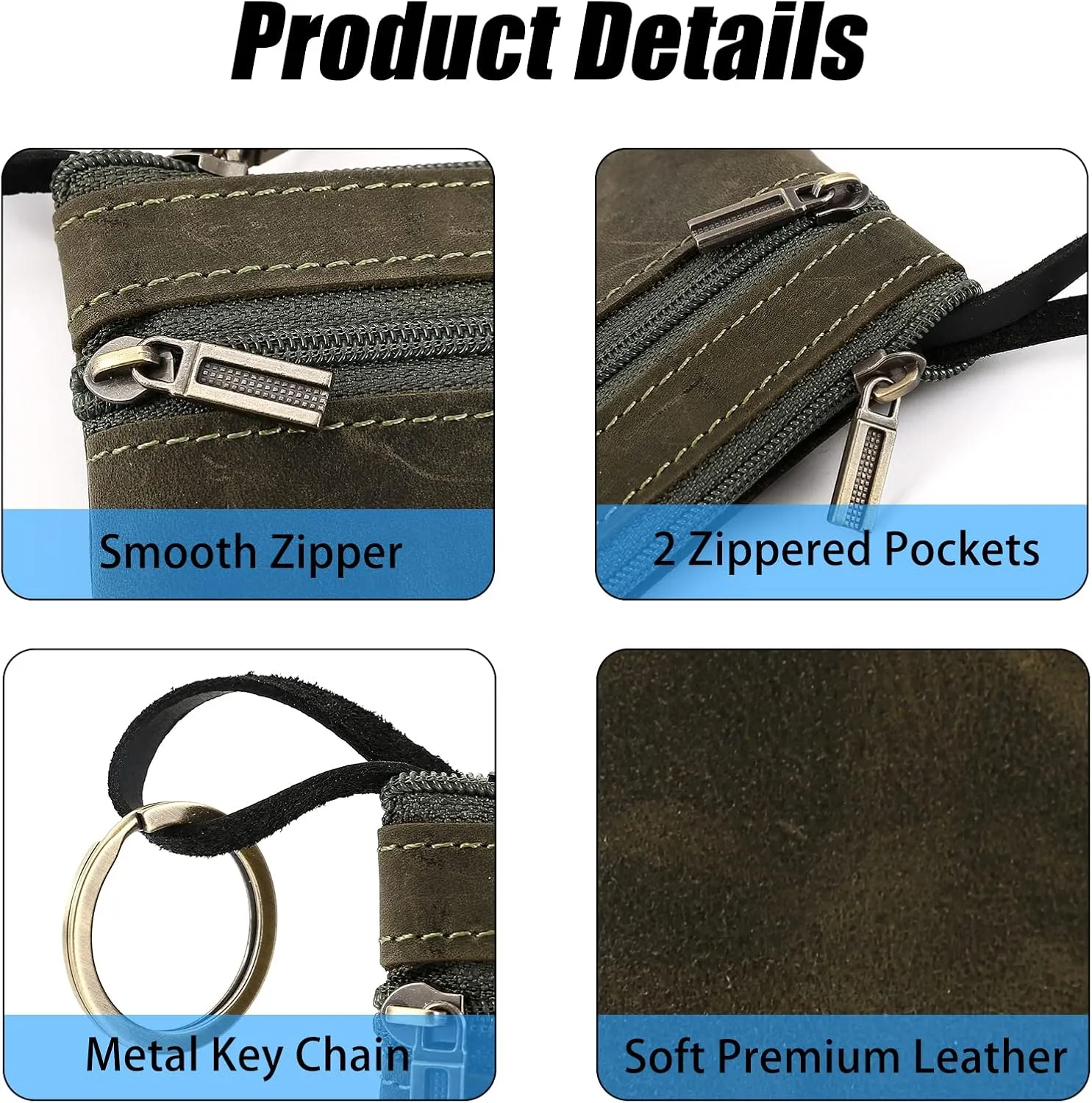 Coin Purse for Men, Coin Pouch for Men, Genuine Leather Mens Tray Purses Coin Purse Cash Change Wallet Key Holder Money Pouch (dark green)