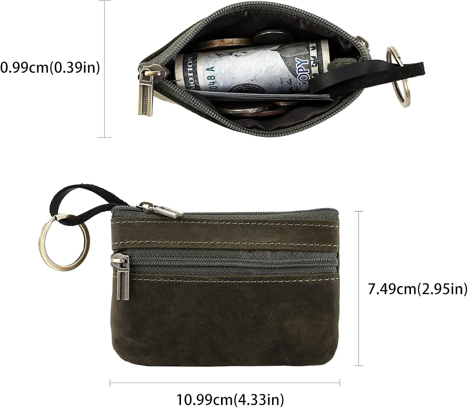 Coin Purse for Men, Coin Pouch for Men, Genuine Leather Mens Tray Purses Coin Purse Cash Change Wallet Key Holder Money Pouch (dark green)