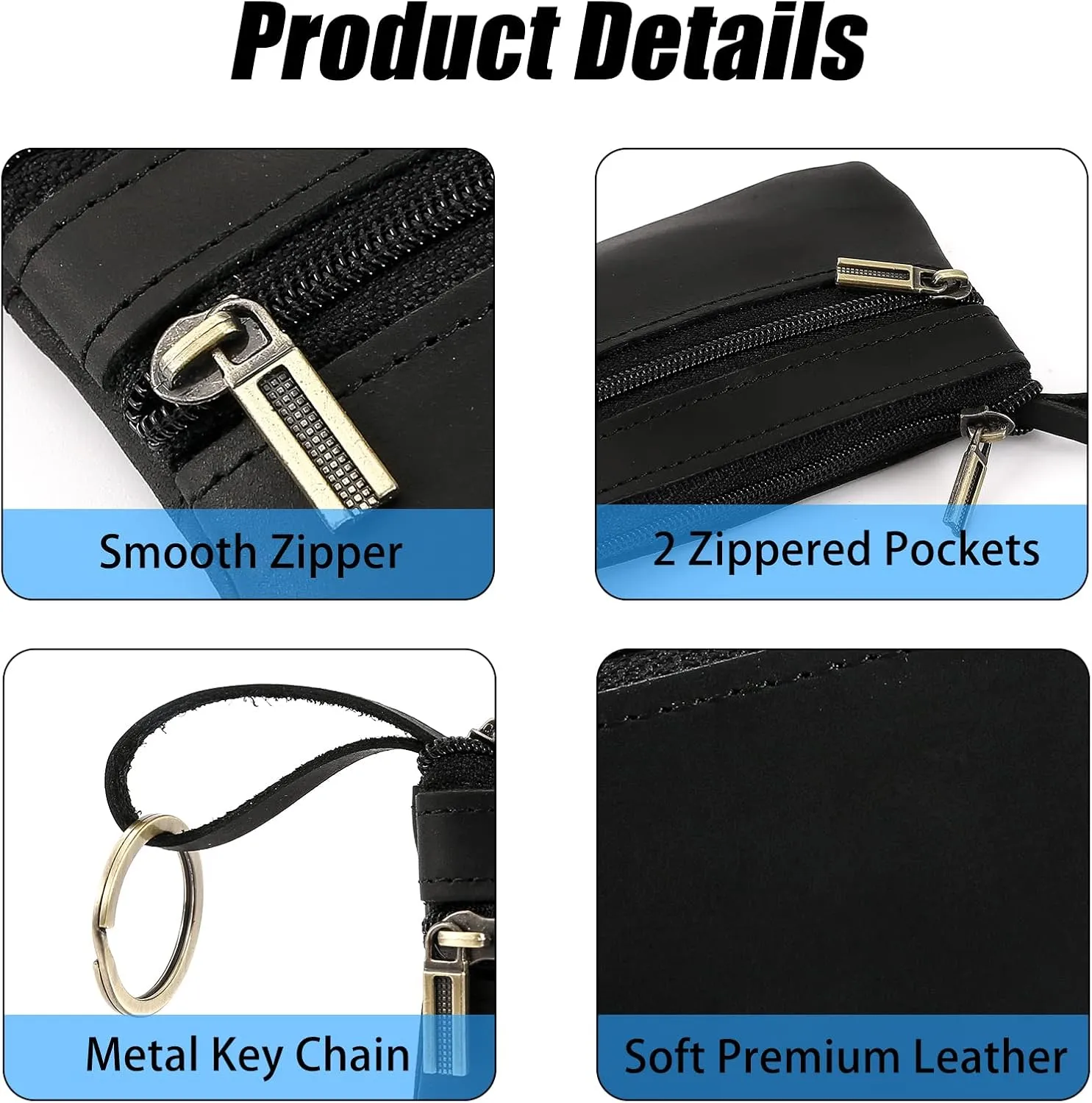 Coin Purse for Men,Coin Pouch for Men, Genuine Leather Mens Tray Purses Coin Purse Cash Change Wallet Key Holder Money Pouch (black)