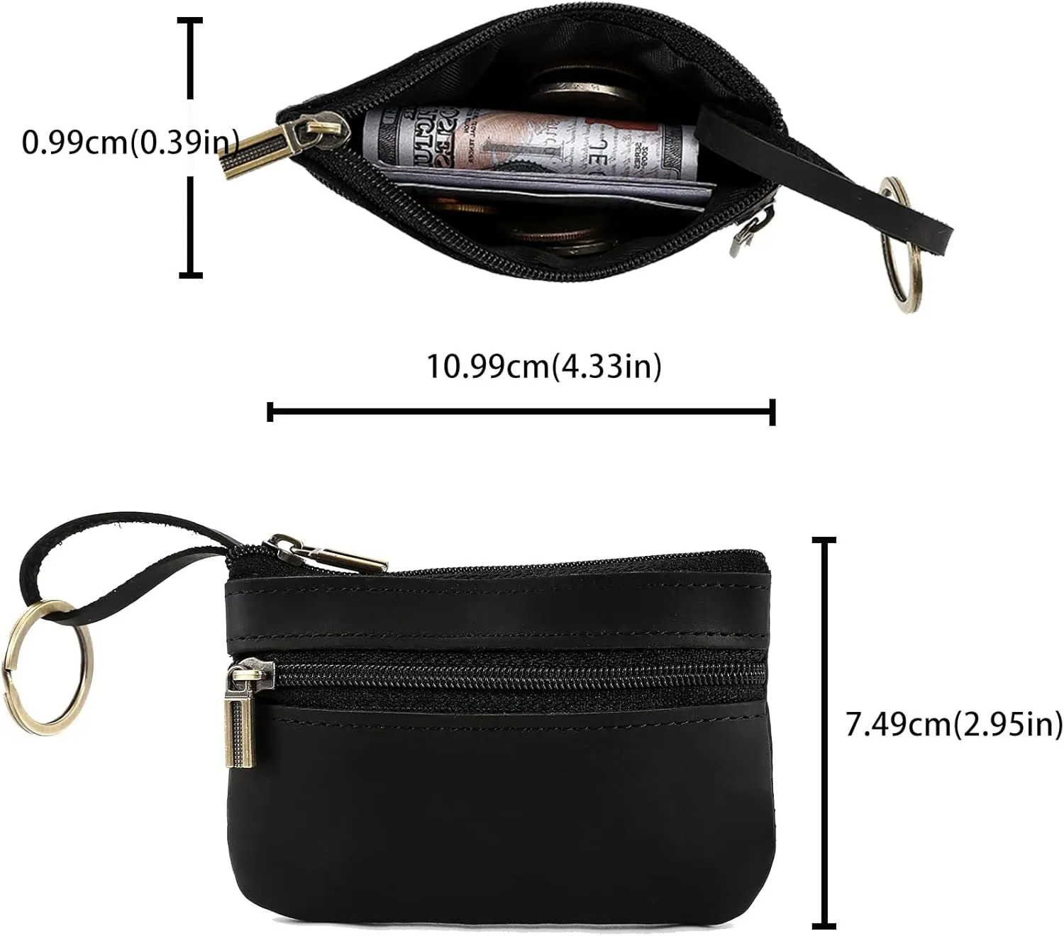 Coin Purse for Men,Coin Pouch for Men, Genuine Leather Mens Tray Purses Coin Purse Cash Change Wallet Key Holder Money Pouch (black)