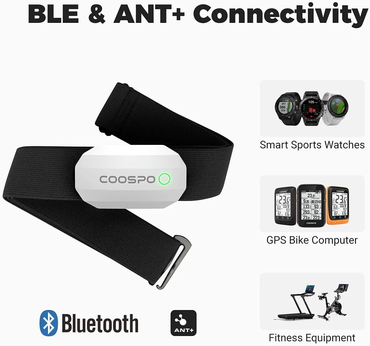 COOSPO Bluetooth Heart Rate Monitor Chest Strap H808S, ANT  BLE HR Monitor Chest, HRM IP67 Waterproof, Use for Running Cycling Gym and Other Sports