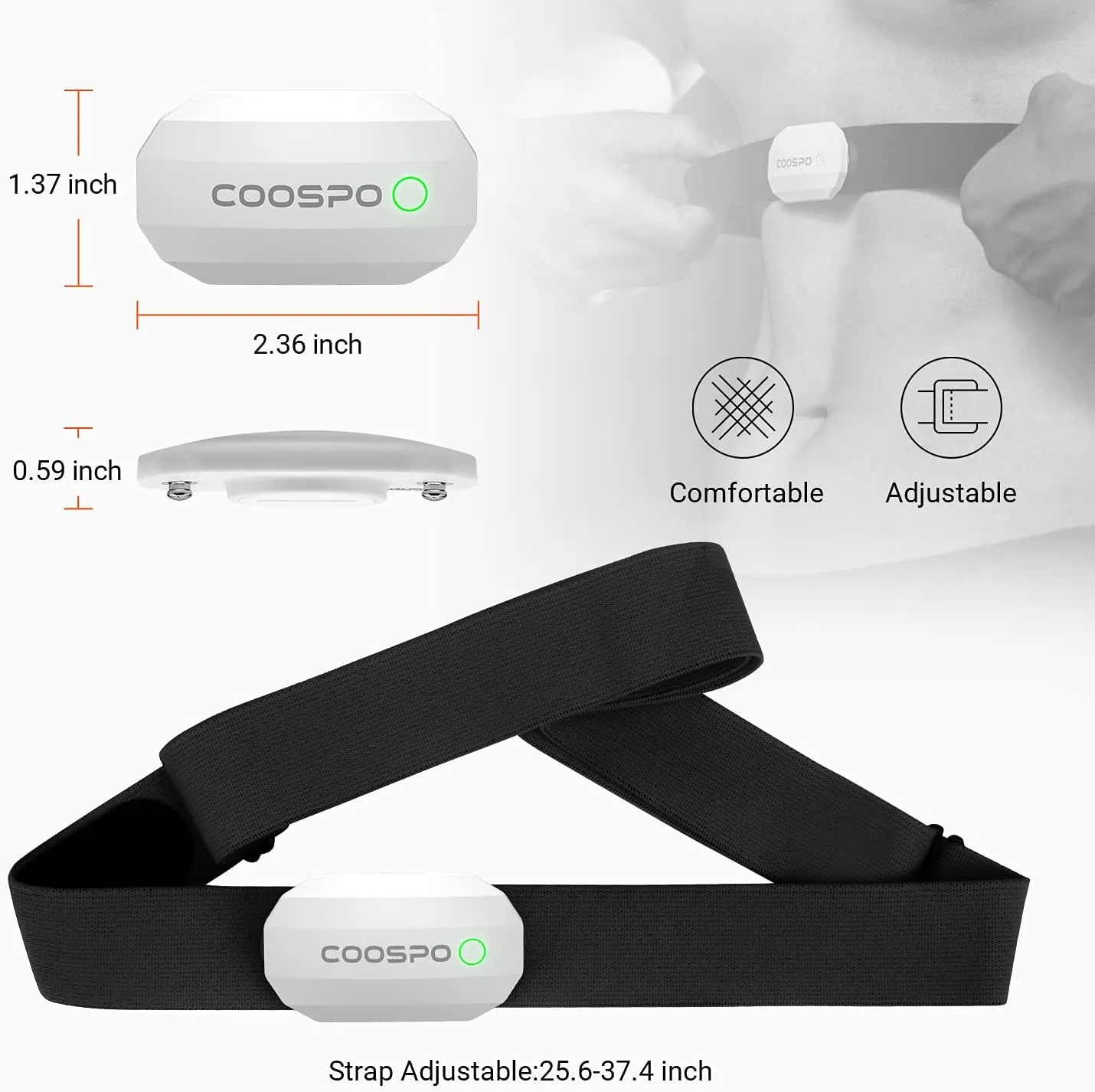 COOSPO Bluetooth Heart Rate Monitor Chest Strap H808S, ANT  BLE HR Monitor Chest, HRM IP67 Waterproof, Use for Running Cycling Gym and Other Sports