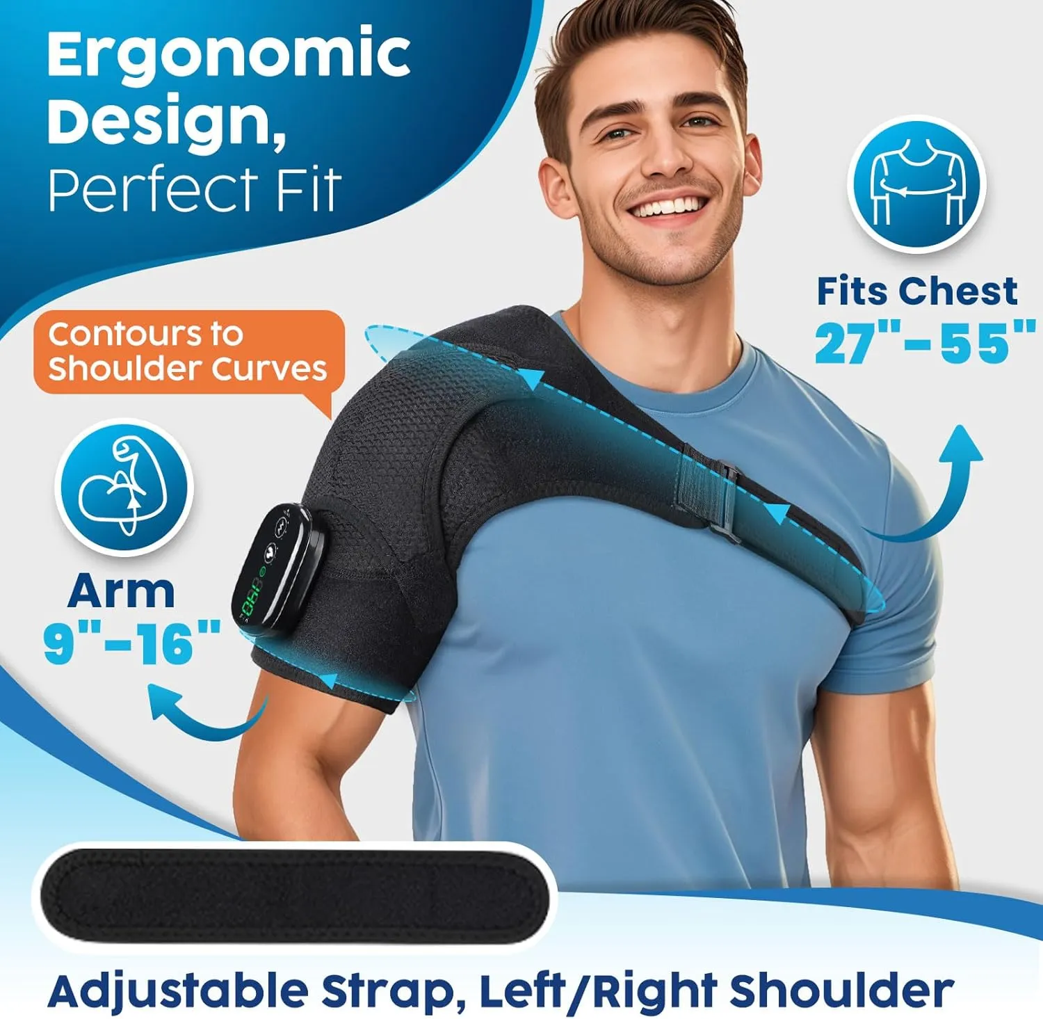 Cordless Shoulder Heating Pad, Heated Shoulder Wrap with Vibration, Left Right Shoulder Massager Heated Shoulder Brace for Women Men, Rotator Cuff Support Frozen Shoulder