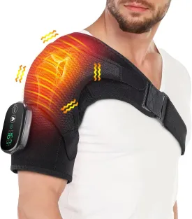 Cordless Shoulder Heating Pad, Heated Shoulder Wrap with Vibration, Left Right Shoulder Massager Heated Shoulder Brace for Women Men, Rotator Cuff Support Frozen Shoulder