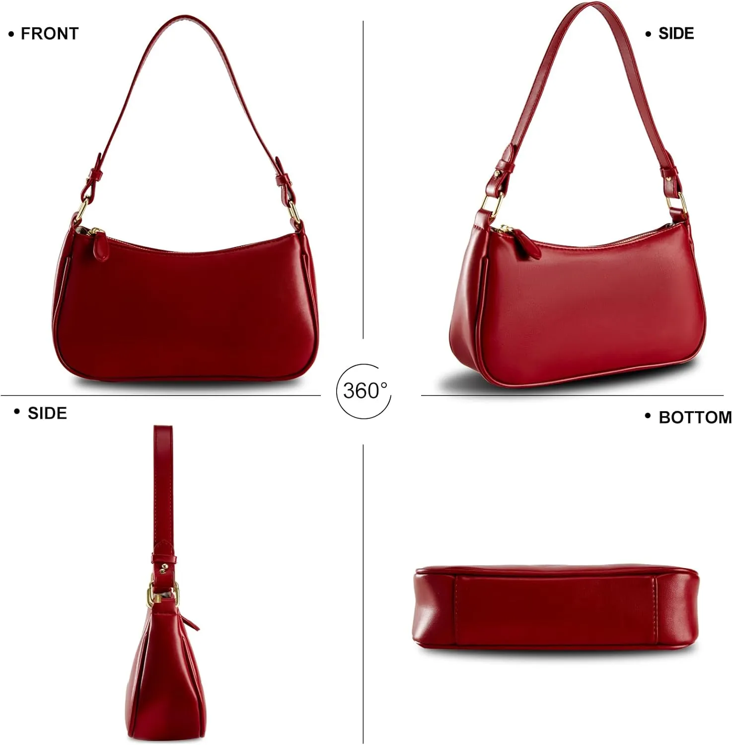 Crescent Shoulder Bag for Women Trendy Tote Handbag Purse Vegan Leather Clutch Handbag with 2 Removable Straps