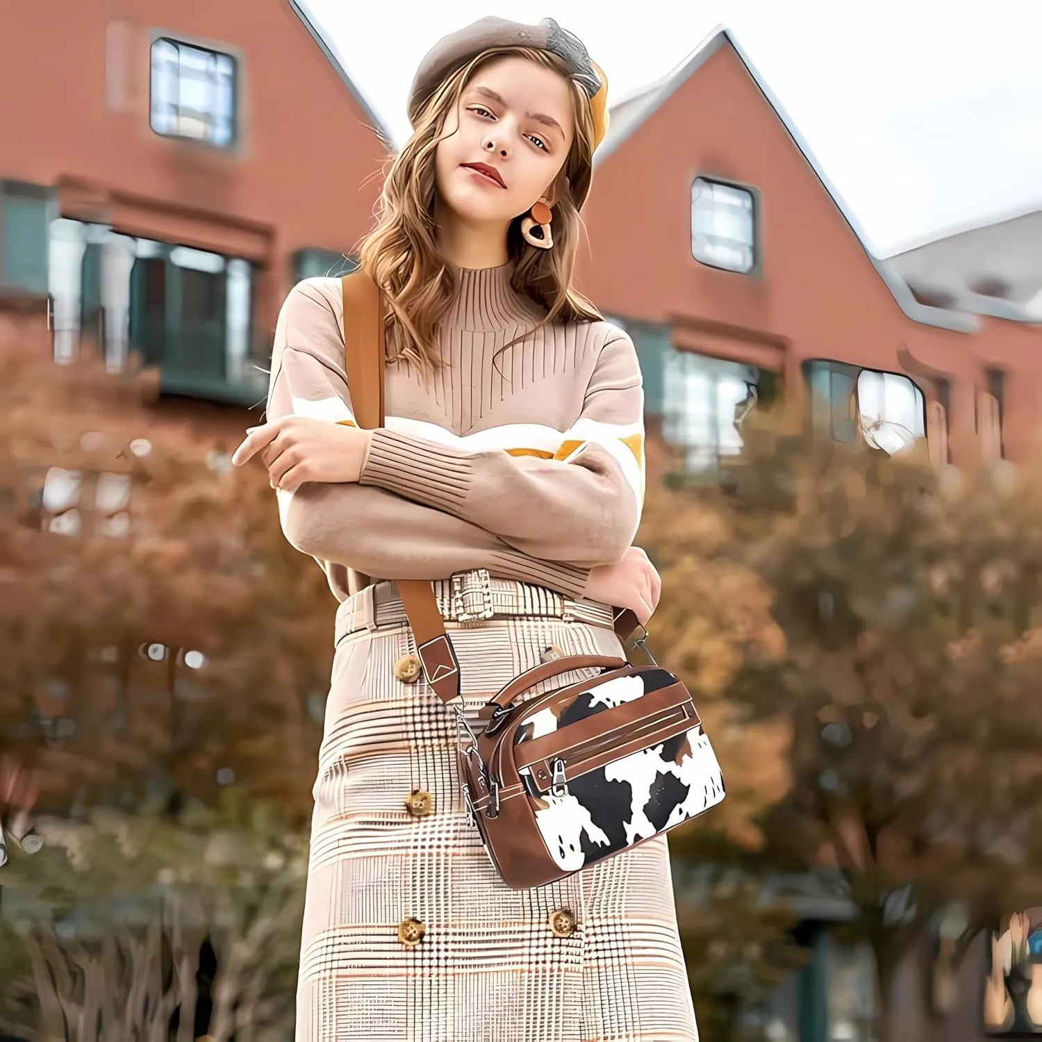 Crossbody Bags for Women Vegan Leather Shoulder Handbags Small Cross Body Purses for Women Trendy with Wide Strap