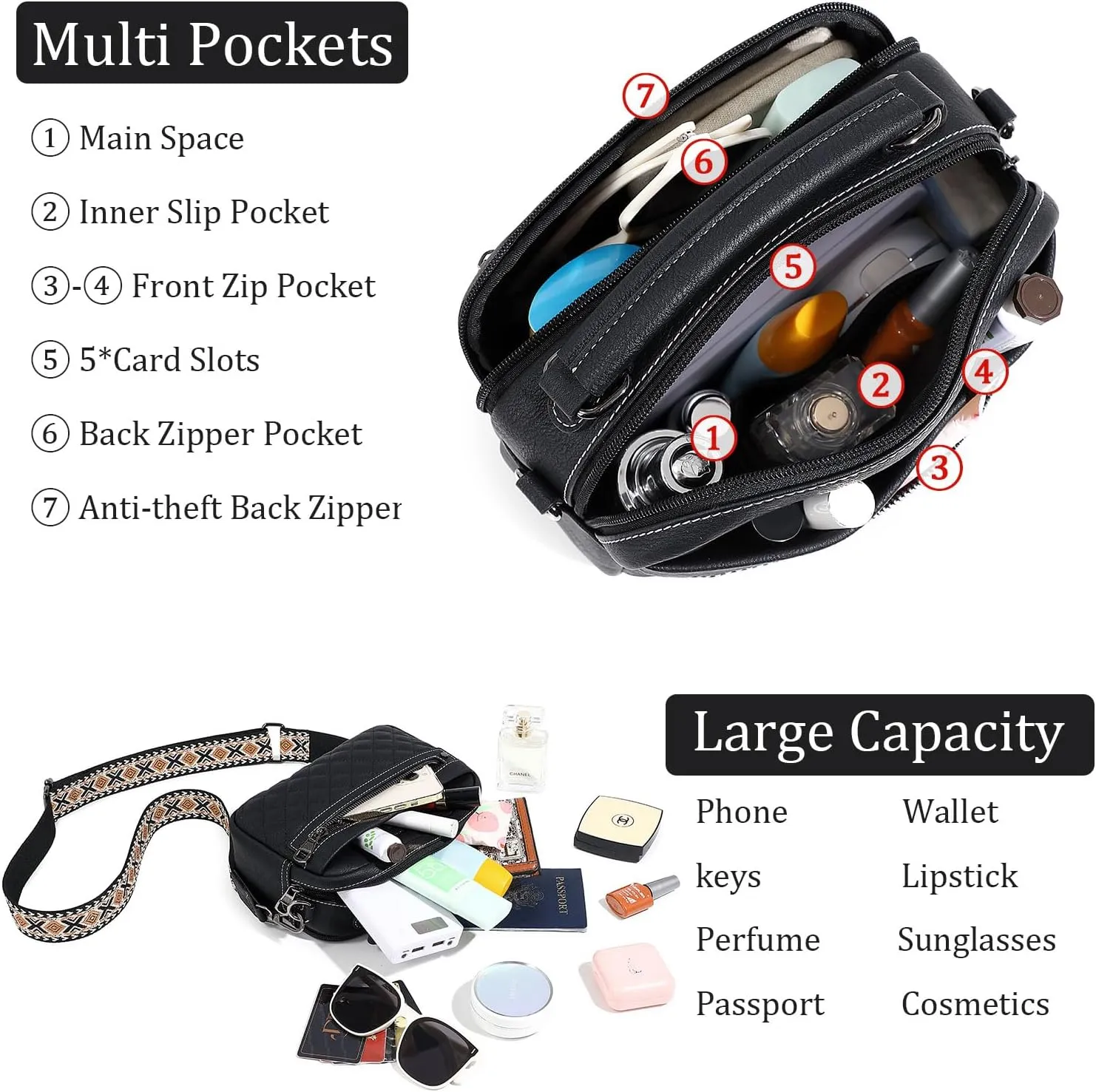 Crossbody Bags for Women Vegan Leather Shoulder Handbags Small Cross Body Purses for Women Trendy with Wide Strap