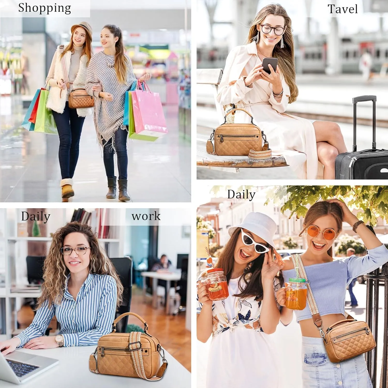 Crossbody Bags for Women Vegan Leather Shoulder Handbags Small Cross Body Purses for Women Trendy with Wide Strap