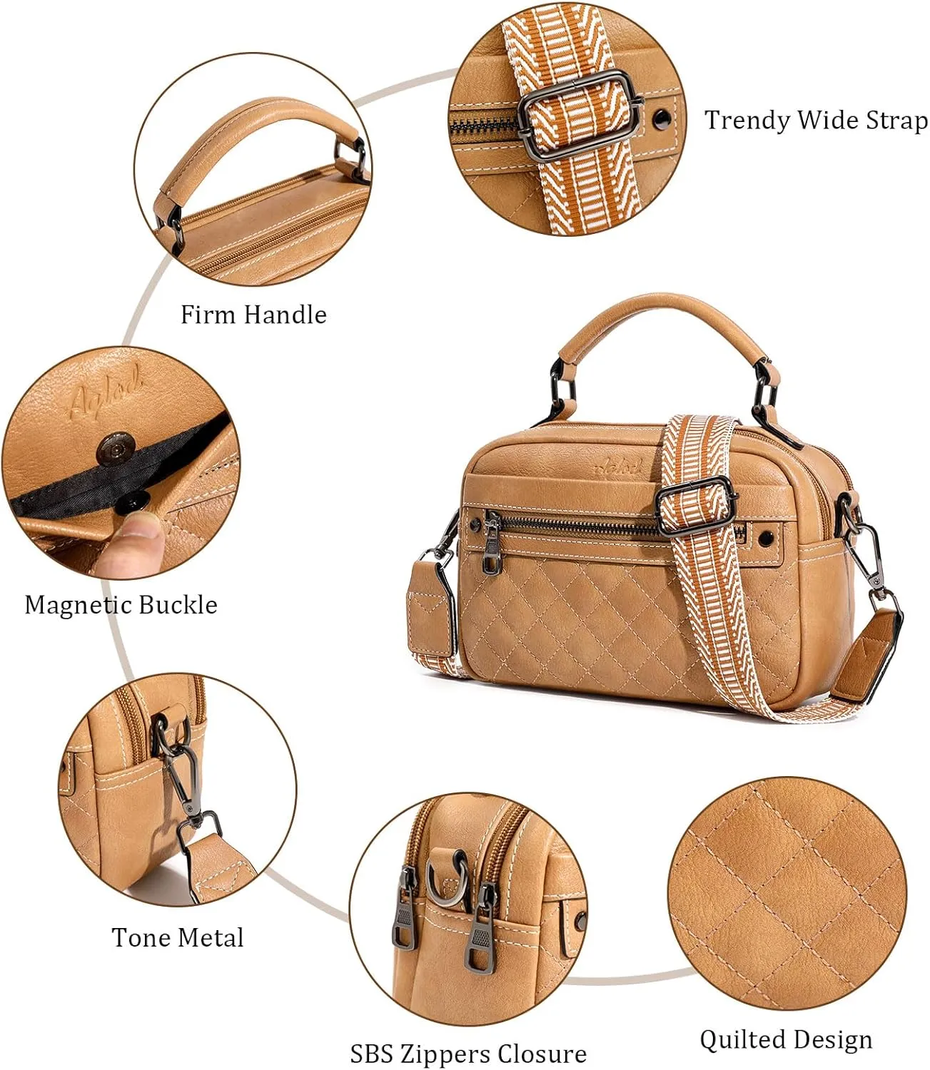 Crossbody Bags for Women Vegan Leather Shoulder Handbags Small Cross Body Purses for Women Trendy with Wide Strap