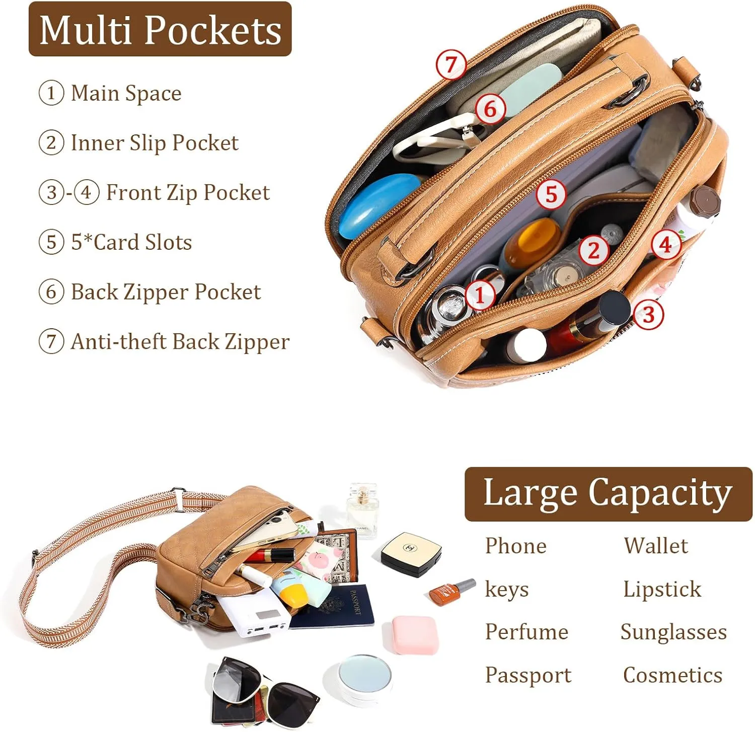 Crossbody Bags for Women Vegan Leather Shoulder Handbags Small Cross Body Purses for Women Trendy with Wide Strap