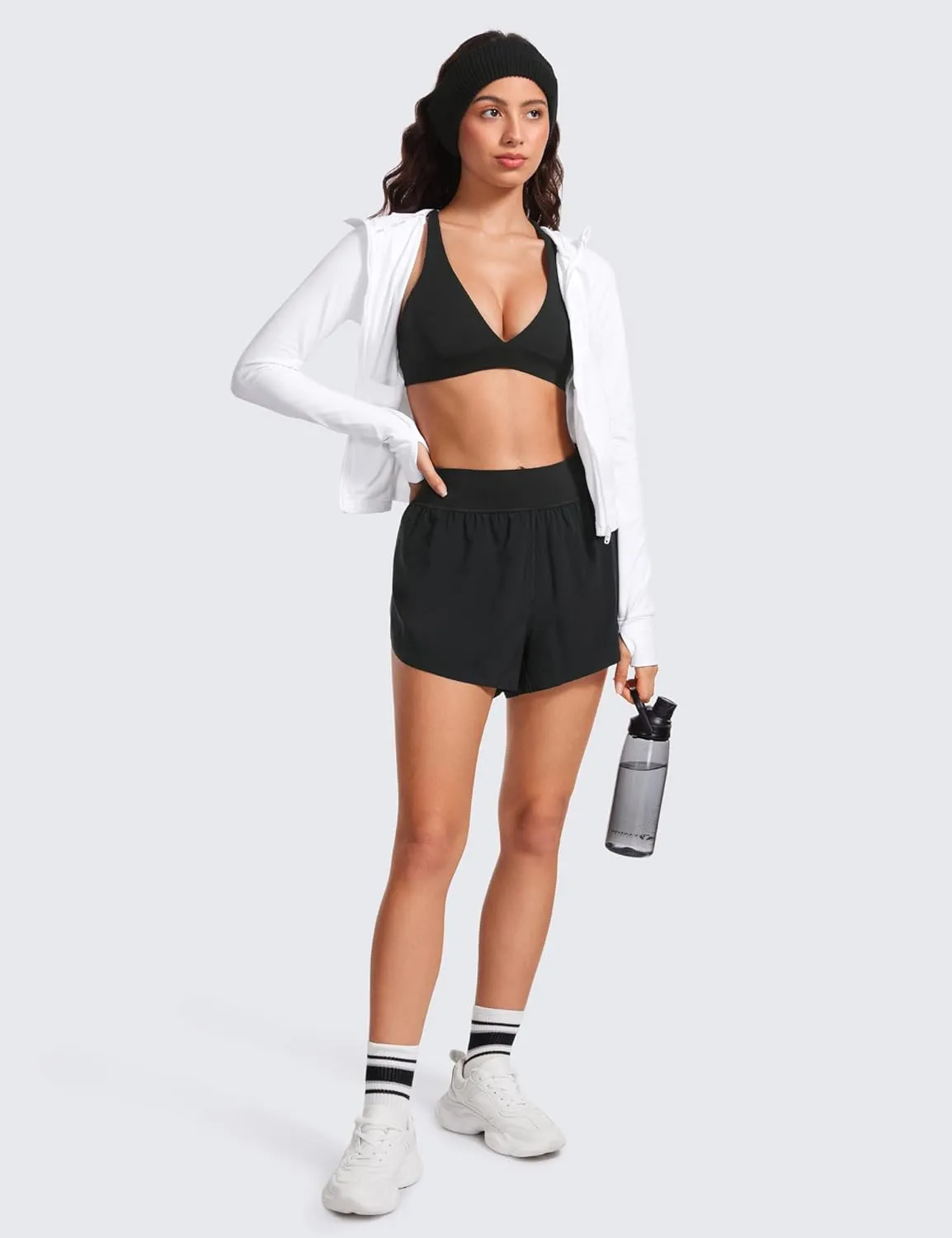 CRZ YOGA Butterluxe Deep V-Neck Sports Bras for Women - Spaghetti Strap Criss Cross Padded Top Low Coverage Wireless Yoga