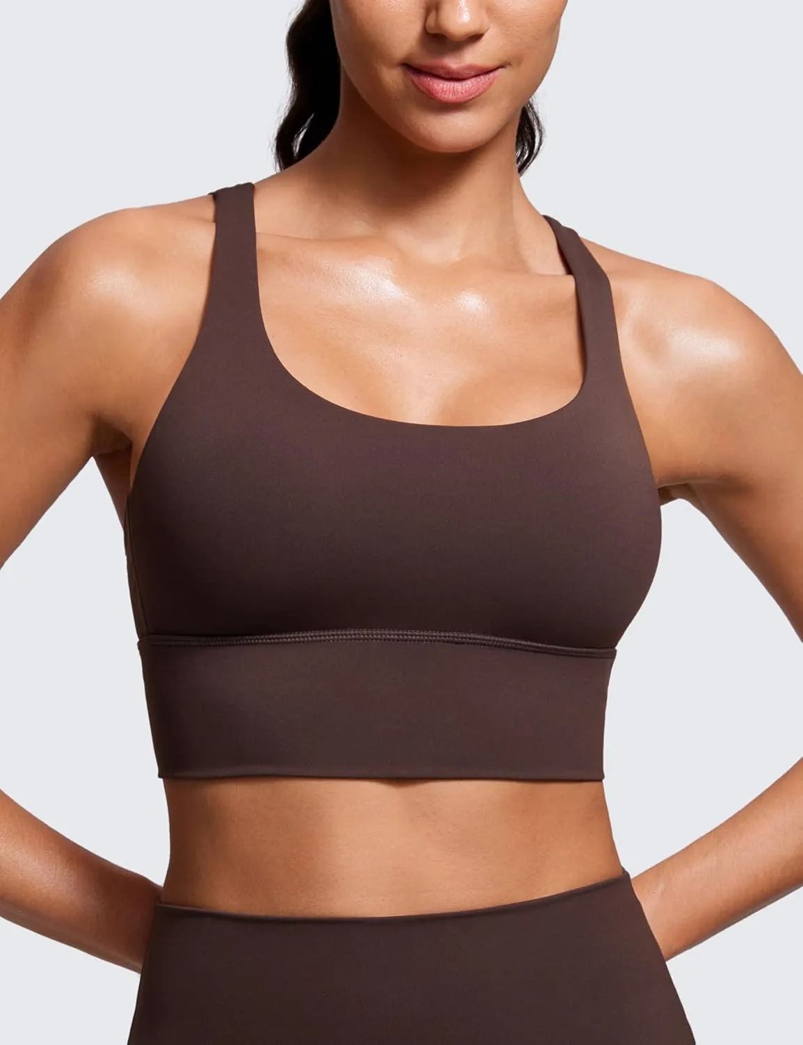 CRZ YOGA Womens Strappy Longline Sports Bra - Medium Impact Criss Cross Yoga Padded Workout Crop Top