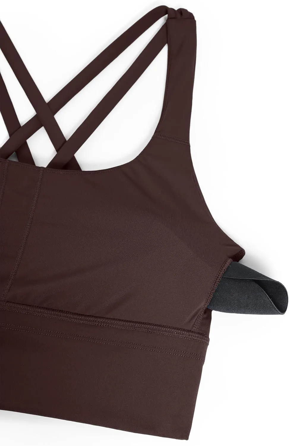 CRZ YOGA Womens Strappy Longline Sports Bra - Medium Impact Criss Cross Yoga Padded Workout Crop Top