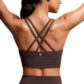 CRZ YOGA Womens Strappy Longline Sports Bra - Medium Impact Criss Cross Yoga Padded Workout Crop Top
