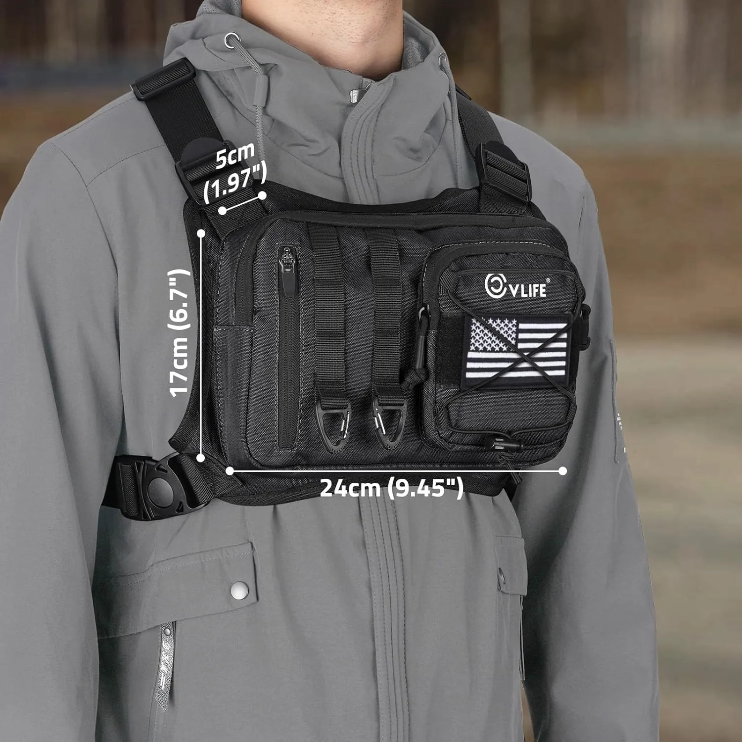 CVLIFE Outdoor Chest Bag for Men, Sports Chest Pack for Running, Lightweight EDC Bag with Extra Storage