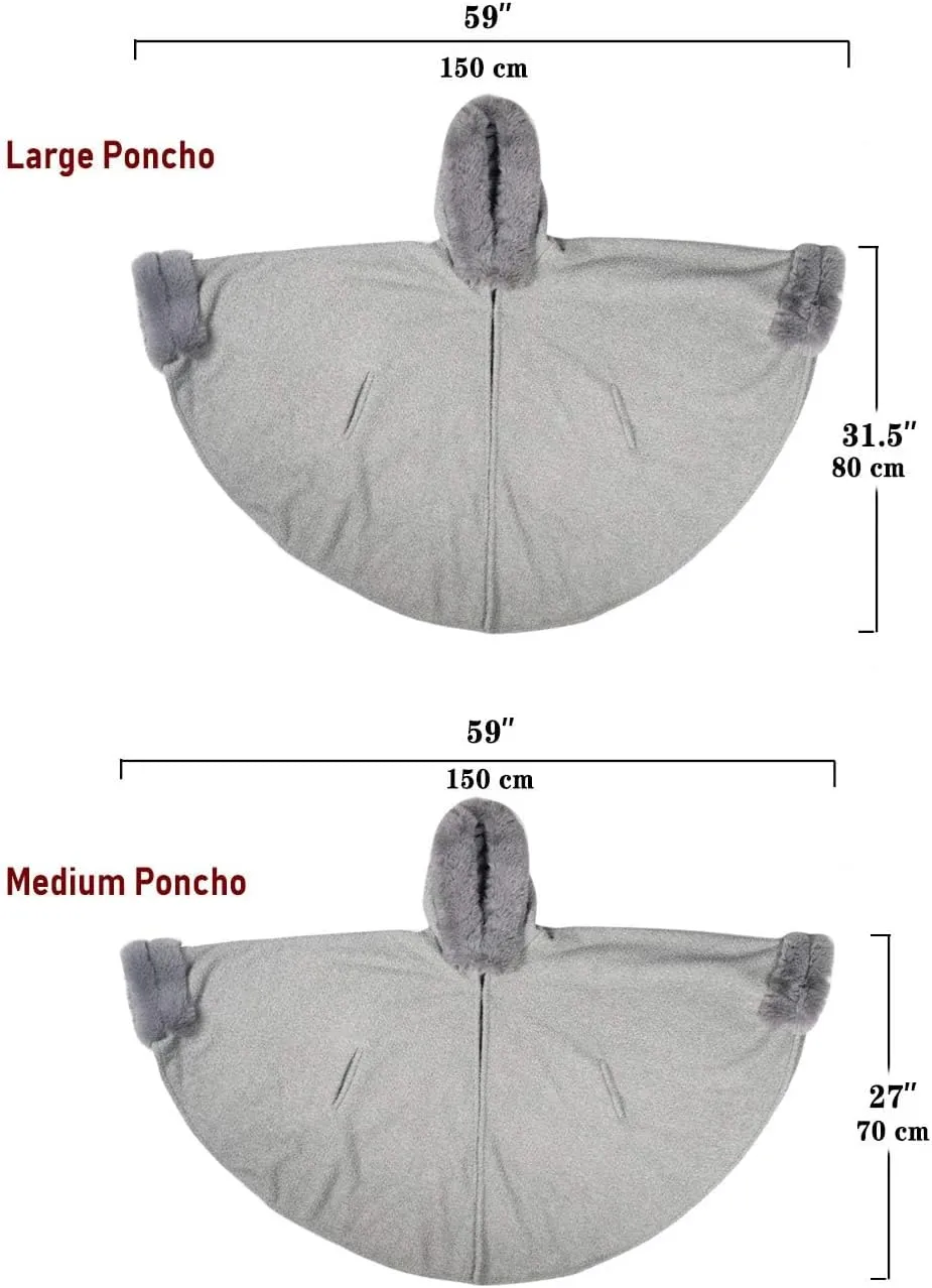 Dahlia Women's Winter Poncho Cape with Faux Fur Trim & Fleece Lined