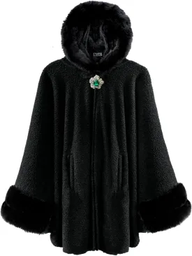 Dahlia Women's Winter Poncho Cape with Faux Fur Trim & Fleece Lined