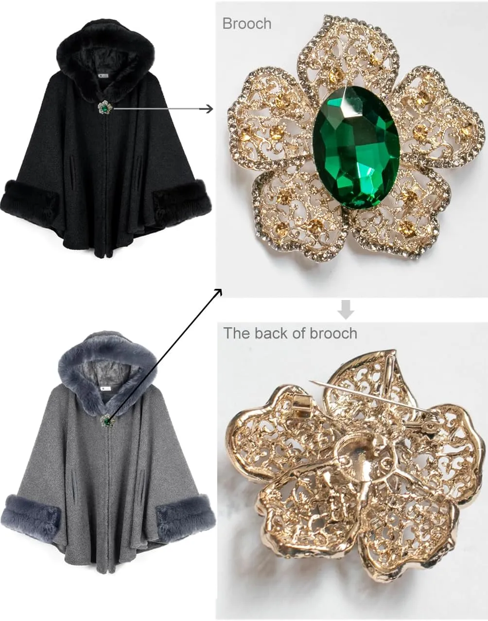 Dahlia Women's Winter Poncho Cape with Faux Fur Trim & Fleece Lined