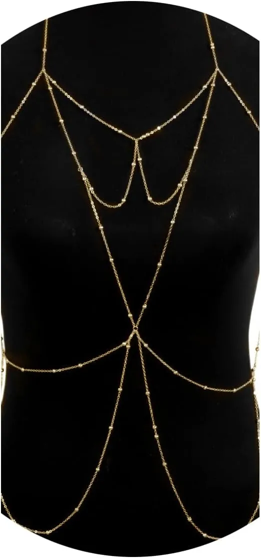 D.Bella Gold Body Chains for Women, Sexy Layered Belly Waist Chain Crossover Bikini Bra Chain, Summer Beach Rhinestone Body Jewelry