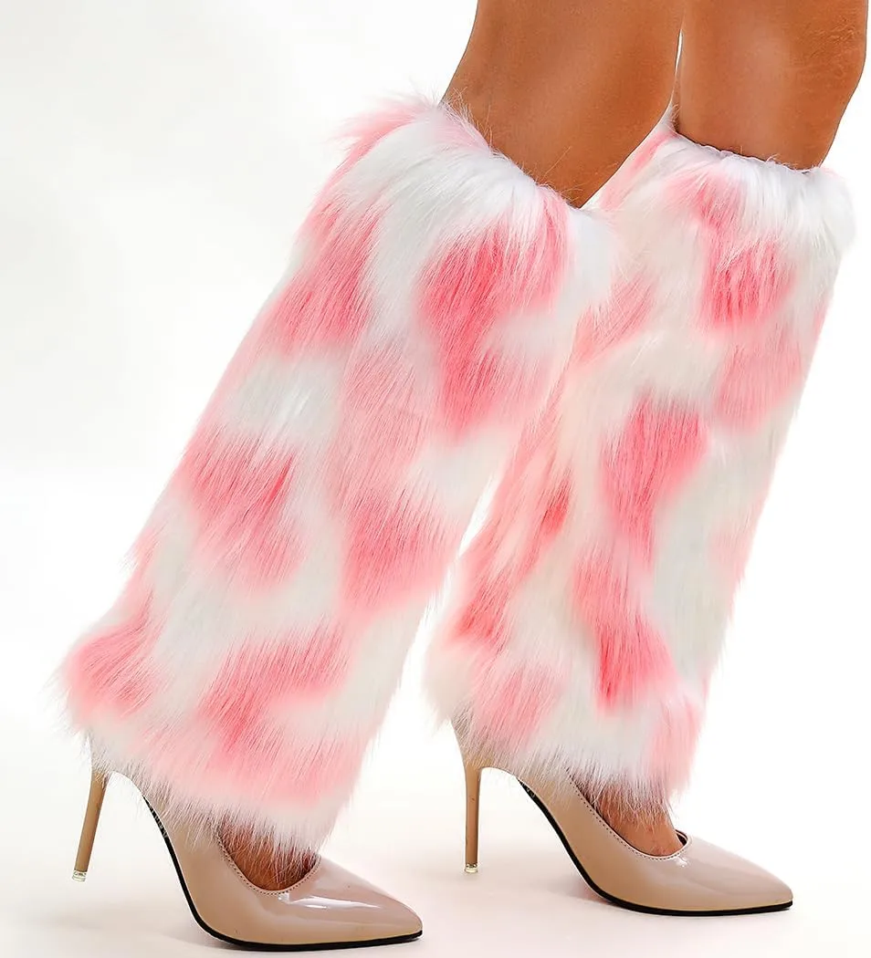 delaodola Faux Fur Leg Warmers Warm Winter Furry Long Boot Covers Party Costume for Women