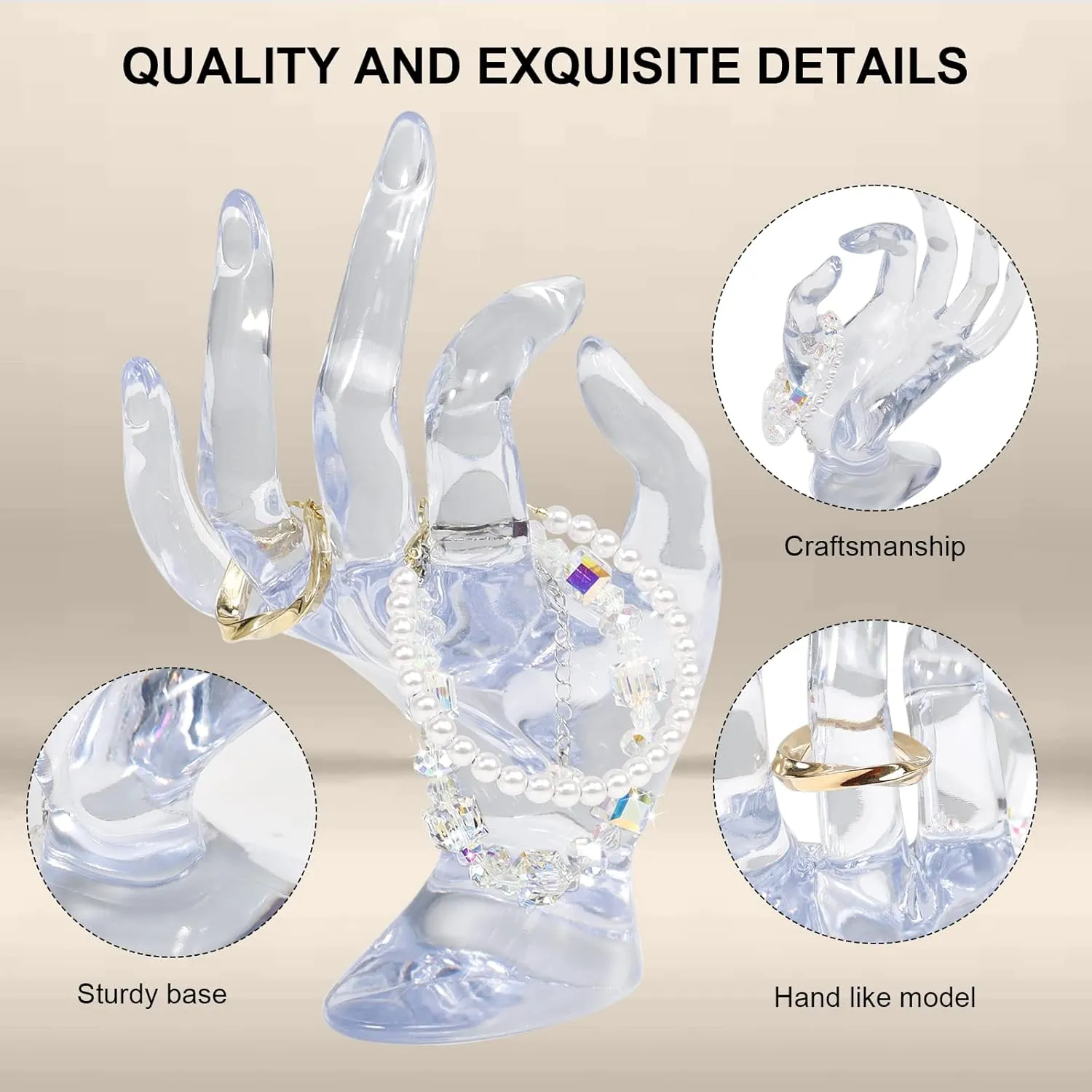 DI QIU REN Hand Form Ring Holder Jewelry Display Holder, Clear Room Decor Aesthetic Bracelet Ring Watch Stand Support Holder Preppy Jewelry Holder for Y2k Room Decor