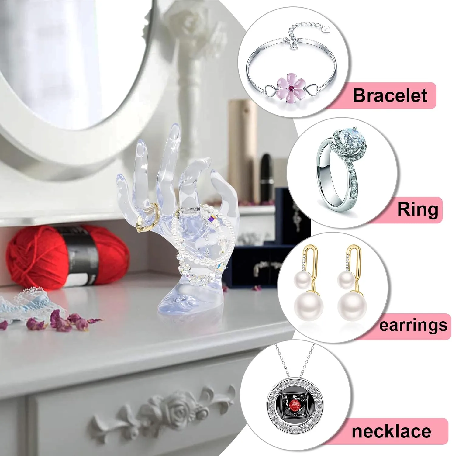 DI QIU REN Hand Form Ring Holder Jewelry Display Holder, Clear Room Decor Aesthetic Bracelet Ring Watch Stand Support Holder Preppy Jewelry Holder for Y2k Room Decor