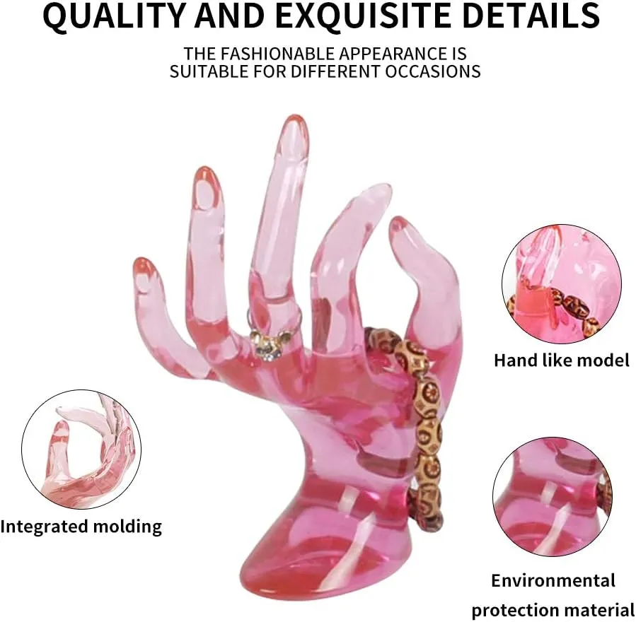 DI QIU REN Hand Form Ring Holder Jewelry Display Holder, Pink Room Decor Aesthetic Bracelet Ring Watch Stand Support Holder Preppy Jewelry Holder for Y2k Room Decor (PINK)