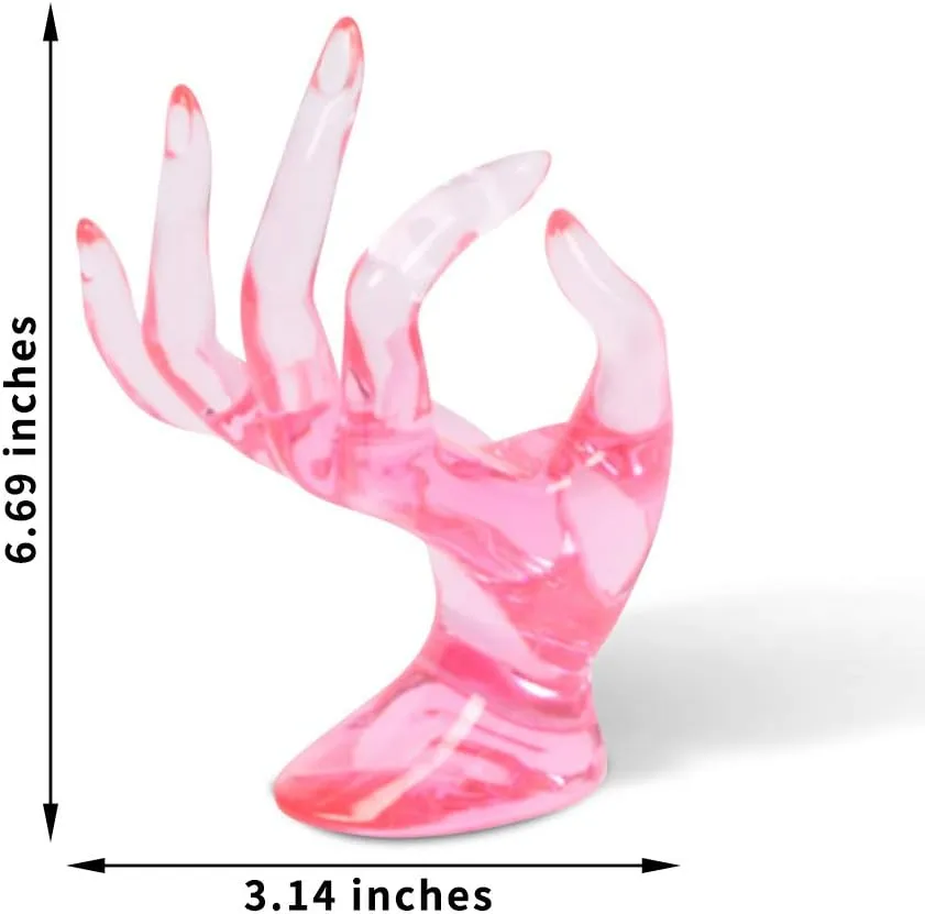DI QIU REN Hand Form Ring Holder Jewelry Display Holder, Pink Room Decor Aesthetic Bracelet Ring Watch Stand Support Holder Preppy Jewelry Holder for Y2k Room Decor (PINK)