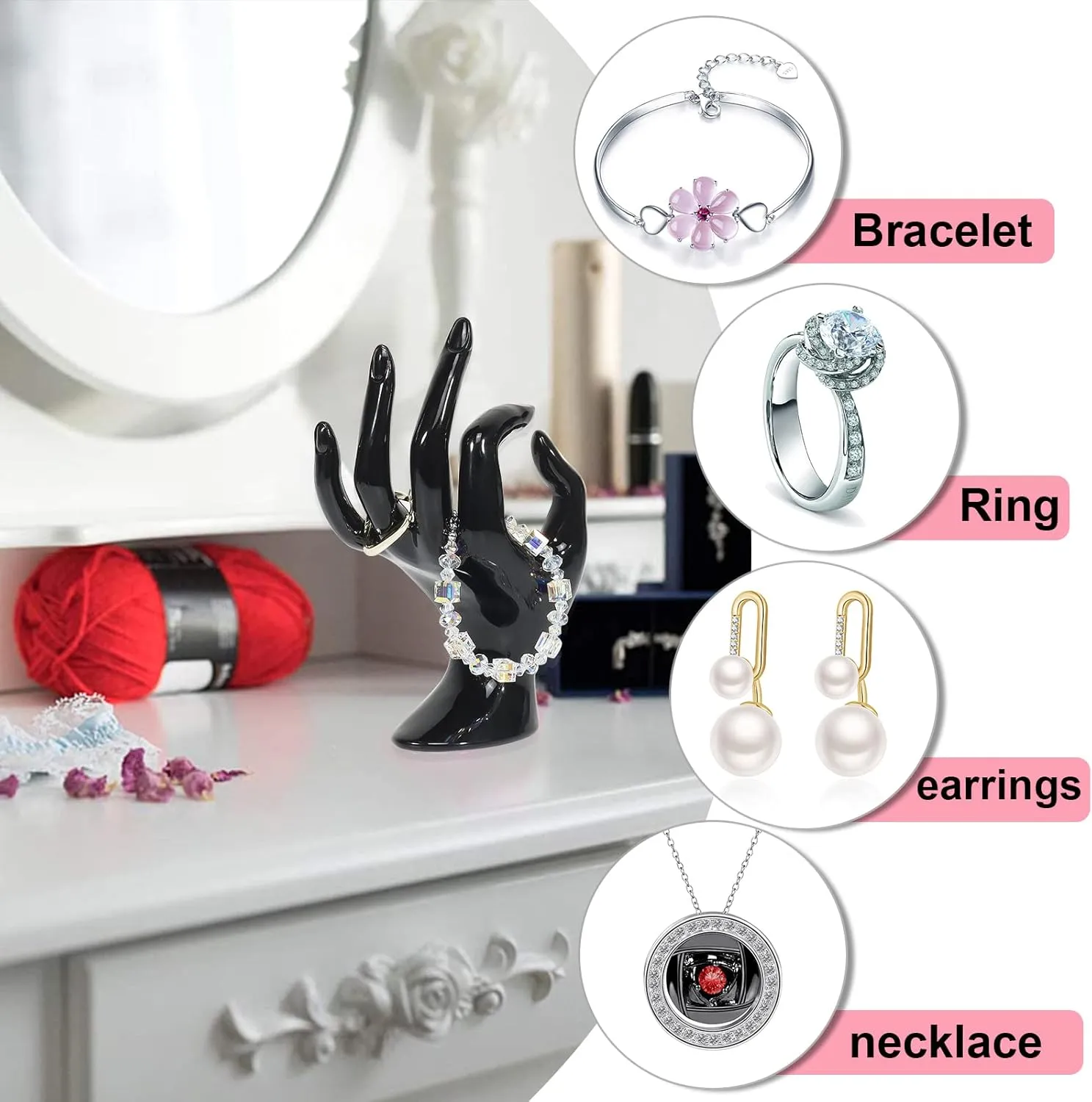 DI QIU REN Hand Form Ring Holder - Jewelry Display Stand, Black Room Decor Aesthetic Bracelet Ring Watch Support, Preppy Y2k Holder