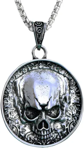 Double Sided Memento Mori Skull Necklace for Men Women 925 Silver Plated Gothic Skull Coin Pendant Necklaces