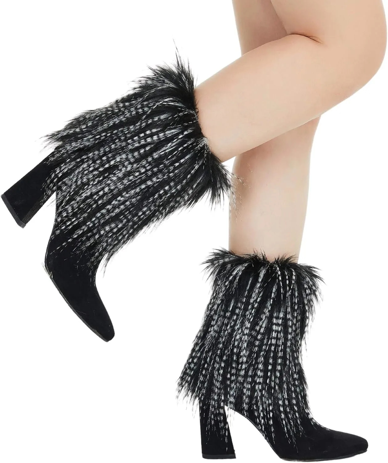 Faux Fur Leg Warmers - Womens Winter Warm Fur Boot Cuffs Covers, Cozy, Christmas, Halloween, Unicorn, Hippie Costume