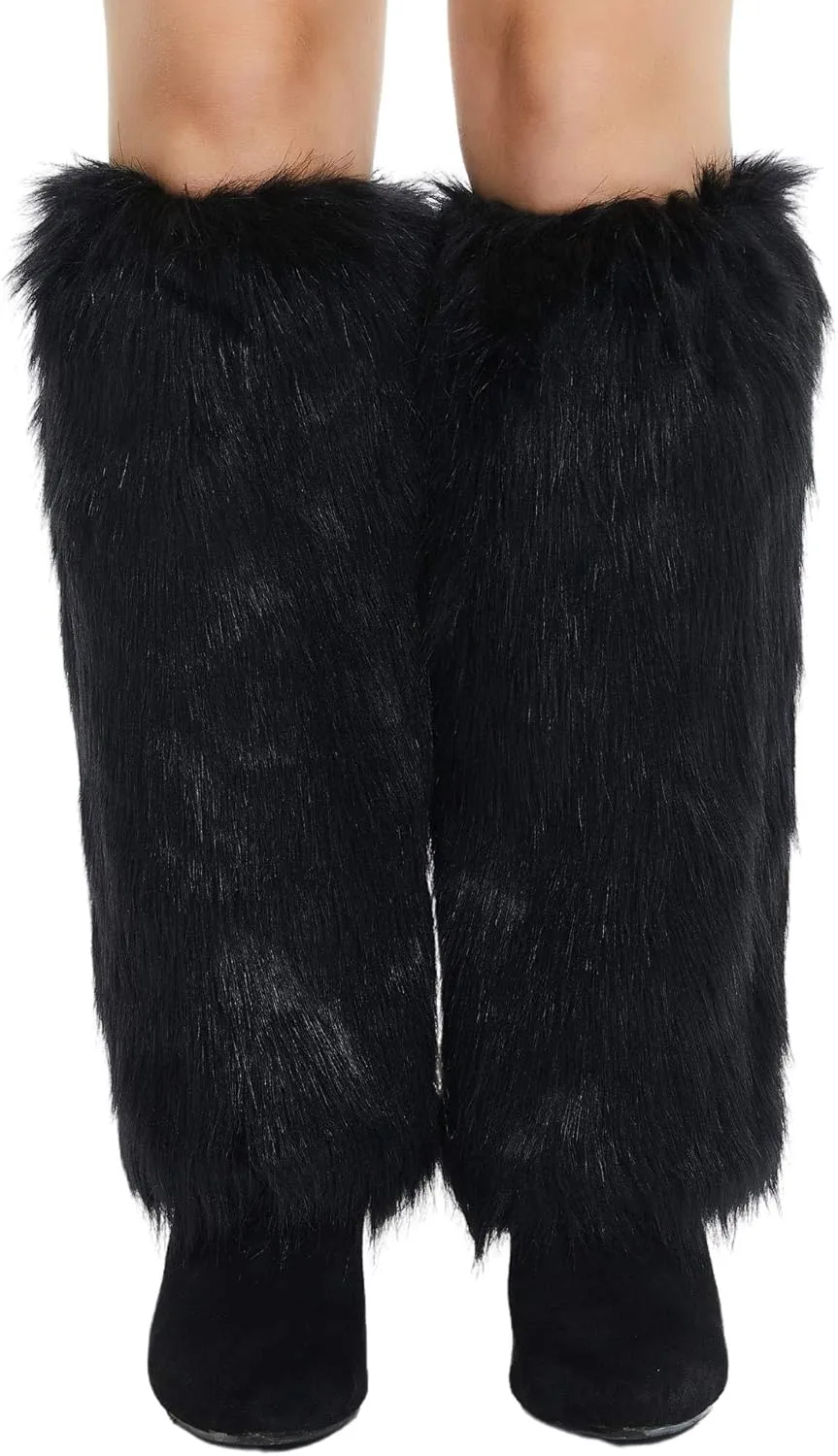 Faux Fur Leg Warmers - Womens Winter Warm Fur Boot Cuffs Covers, Cozy, Christmas, Halloween, Unicorn, Hippie Costume