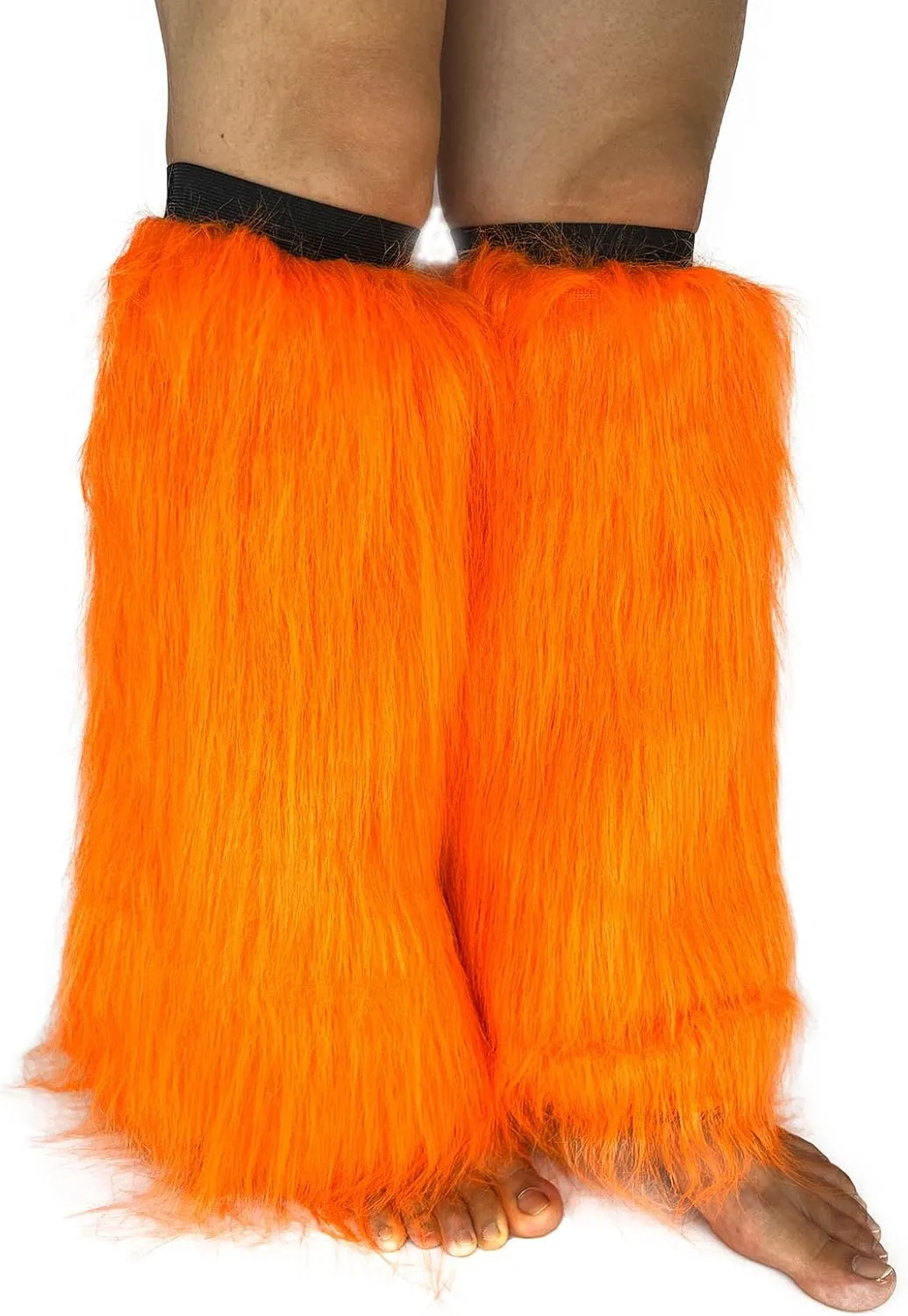 FHQHTH Fuzzy Faux Fur Leg Warmers Fur Heels Long Boots Cuff Cover has Elasticity One Pair Dionysia Boot cover Carnival 18"