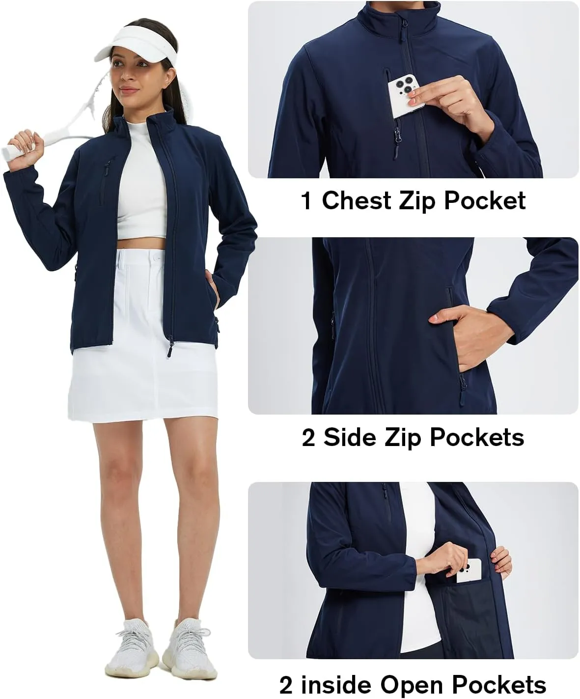 fit space Women's Softshell Jacket, Fleece Lined Warm Lightweight Windbreaker, Insulated Shell for Hiking Outdoors