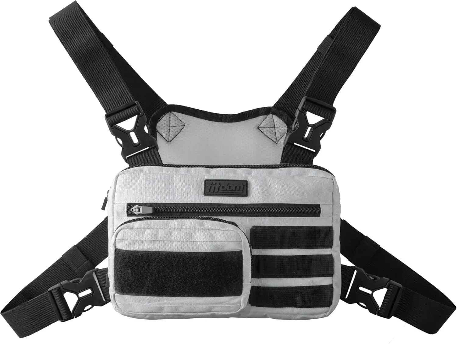 Fitdom Tactical Inspired Sports Utility Chest Pack. Chest Bag For Men With Built-In Phone Holder. This EDC Rig Pouch Vest is Perfect For Workouts, Cycling & Hiking